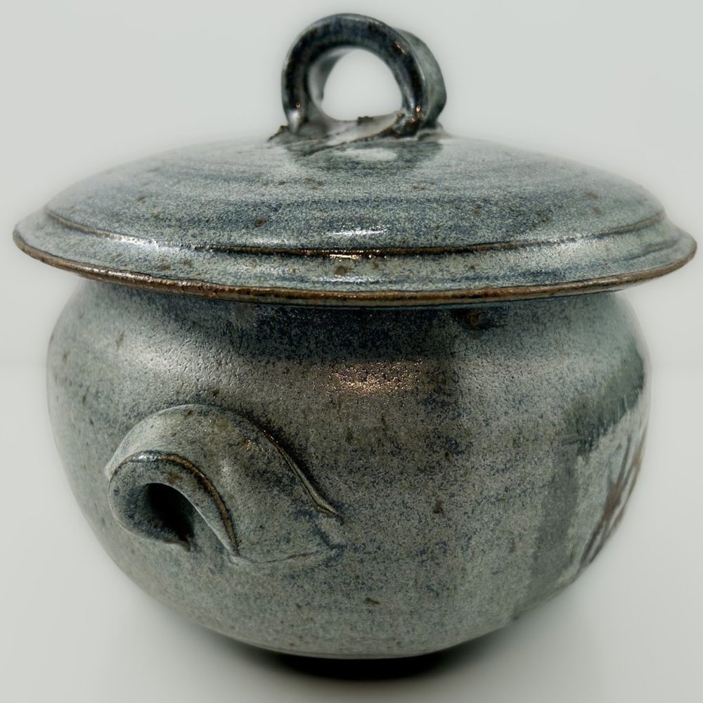 HANDMADE Stoneware Pottery Art | Turquoise Ceramic Lidded Bowl - Picture 6 of 10